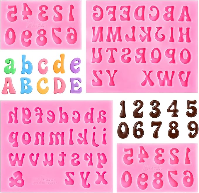 HKMTT Letter Molds Silicone for Chocolate Fondant Clay, Mini Size for Uppercase lowercase Alphabet Number Decorating Birthday Cake Strawberries Cake Pop Decorating Moulds BPA Free by HKNMTT