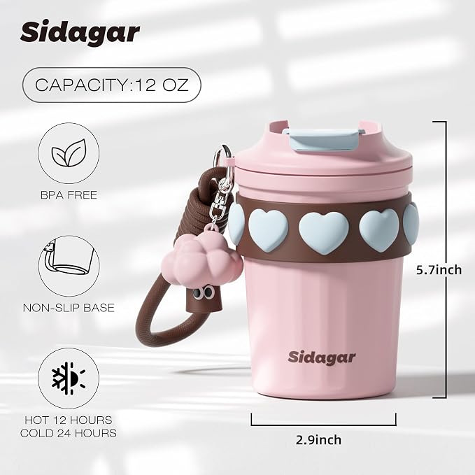 SDGA+ 12 oz Travel Coffee Mug Spill Proof Leak Proof, Stainless Steel Thermal Coffee Cup with Lid, Resuable Cup for Hot and Cold, Portable Tumbler for Women, Light Pink - Image 2