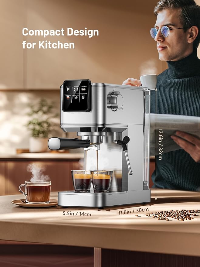 KEENSTAR Espresso Machine 20 Bar Coffe Maker with Rapid Cold Brew, Compact Espresso Maker for Hot and Cold Cappuccino, Latte, Stainless Steel Coffee Machines with 1200ml Removable Water Tank - Image 9