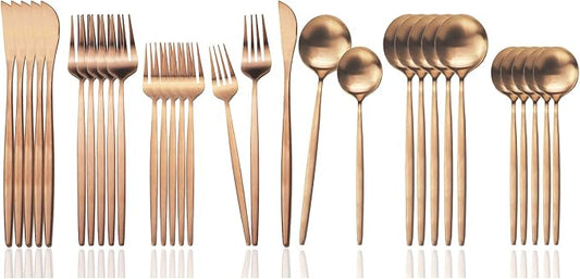 JASHII Flatware Silverware Set, Stainless Steel Satin Finish Cutlery Service for 6, 30-Piece Spoons and Forks Kitchen Utensils, Dishwasher Safe (Matte Rose) by JASHII
