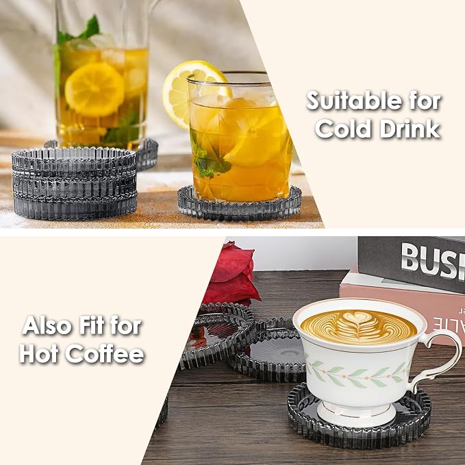 Modern Clear Coaster Set of 5- Glass Coasters for Drinks, Clear Black | Crystal Coasters Round Cup Mat Coffee Table Decor for Office, Kitchen, Bar, Dining Room, Living Room, Patio - Image 5
