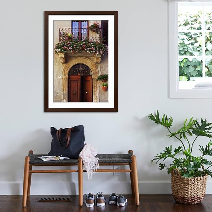 ART.COM Wall Photo Balcony Flowers and Doorway in Pienza Tuscany Italy on Brown Frame by Julian Castle, 32" x 44" - Image 3