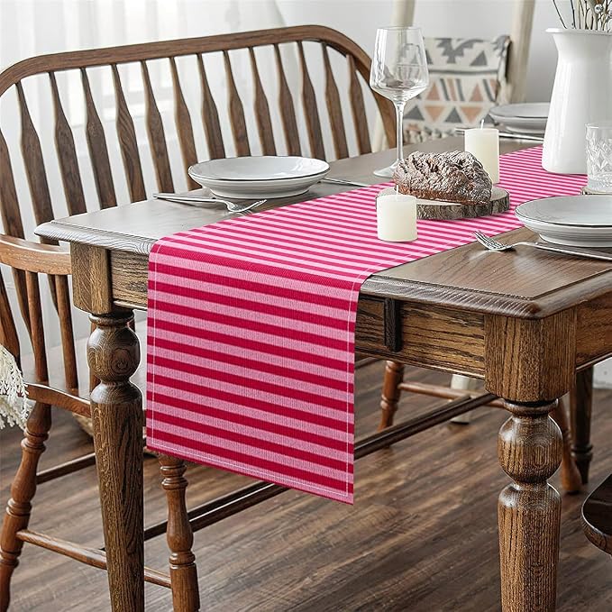 Rose Pink Red Kitchen Dining Decoration for Home Party for Kids Boys Girls Abstract Stripes Home Decor for Living Room Dresser Scarfs for Bedroom 13" x 72" Geometric Table Runner Modern - Image 4