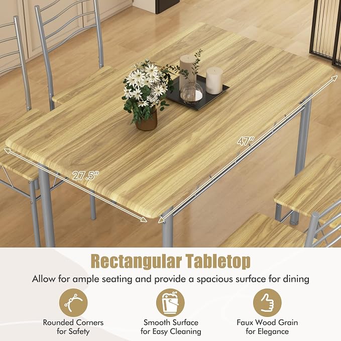 Giantex 47-inches Dining Table Set for 4, Rectangular Kitchen Table with 4 Dining Chairs, Metal Frame, 5-Piece Space-Saving Dinette Set for Small Space, Dinner, Breakfast Nook, Apartment, Natural - Image 5