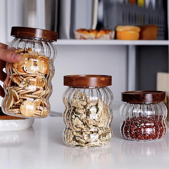 Glass Food Storage Container Jar with Airtight Seal Acacia Wood Lids Clear Glass canister Coffee,Tea,Spice Containers Sugar,Cookies,Nuts,Snack,Candy Jar - Image 8