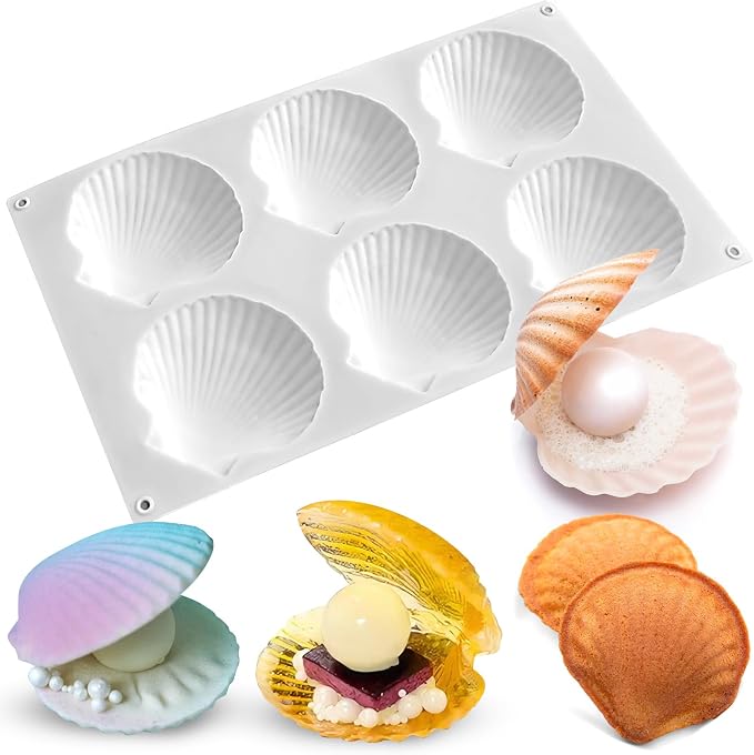 Shell Shaped Silicone Molds, Large Seashell Baking Molds 6-Cavity | Marine Theme Chocolate Cake Fondant Molds for Biscuit Baking Cake Decora 3D Ocean Epoxy Resin Crafting Projects, Non-stick by SIQINZONGWA