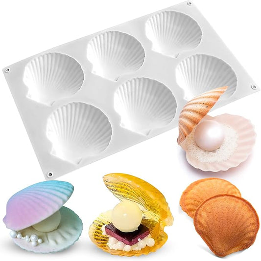 Shell Shaped Silicone Molds, Large Seashell Baking Molds 6-Cavity | Marine Theme Chocolate Cake Fondant Molds for Biscuit Baking Cake Decora 3D Ocean Epoxy Resin Crafting Projects, Non-stick by SIQINZONGWA