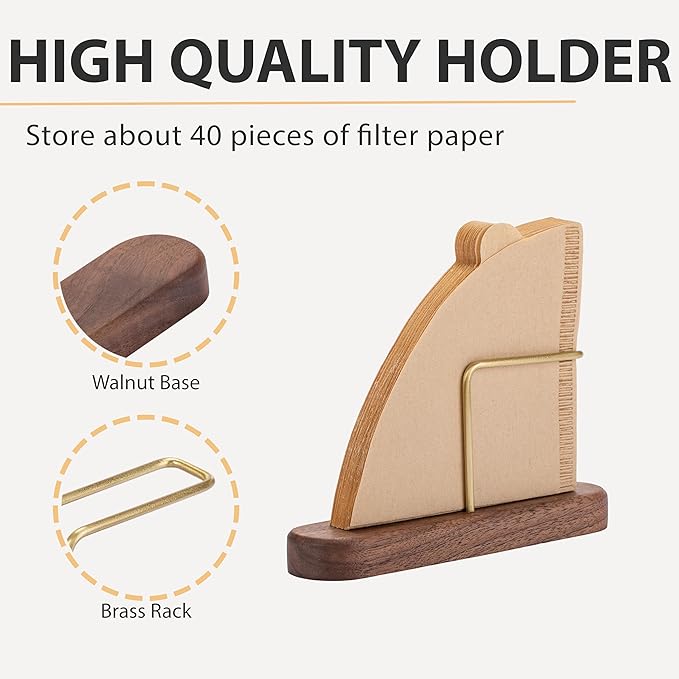 Coffee Filter Holder, Cone Coffee Filter Holder Storage, Coffee Filter Stand for V60 Coffee Filters Size #01 and #02 (Walnut)