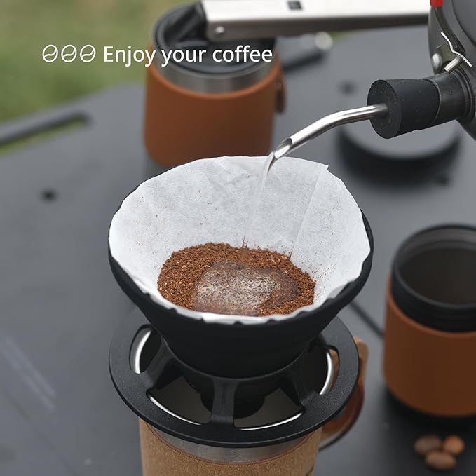 Collapsible Coffee Dripper, Silicone Reusable Coffee Filter Holder, Pour Over Coffee Dripper for Camping, Business Trip, Single Pour Over Coffee Maker (Black)