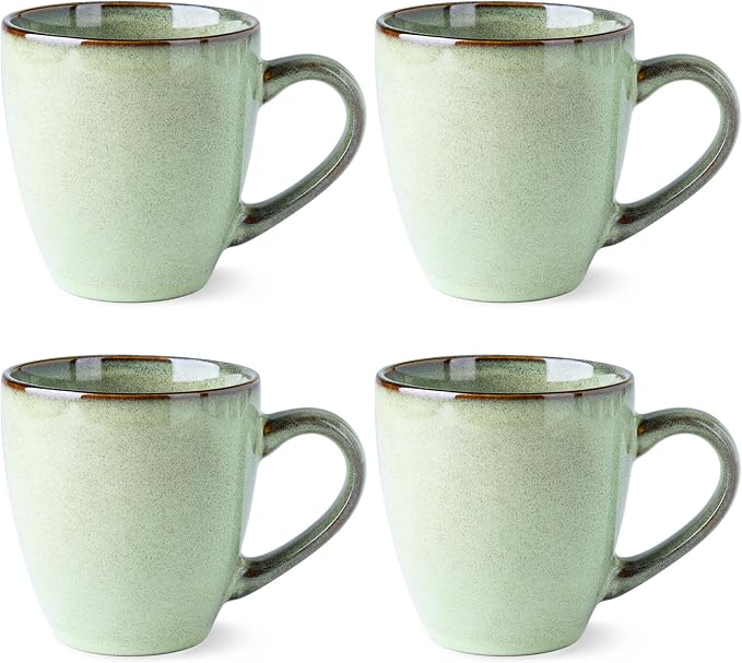 GBhome Ceramic Coffee Mugs Set of 4, 12oz Stoneware Coffee Mugs Set For Dad Mom Women MEN, Light Weight Ceramic Coffee Cups for Latte/Tea/Beer/Hot Cocoa, Dishwasher & Microwave Safe, Pastel Green by GBhome