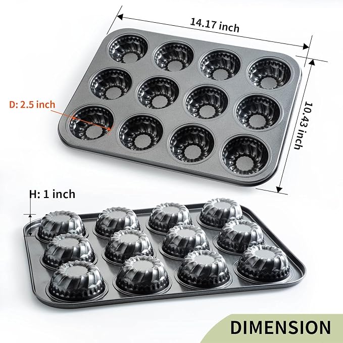 Mini Bndt Cake Pan, Nonstick Brownie Bowl Pan, 12-Cavity Fluted Small Round Cake Mold for Fall Baking & Thanksgiving Muffin Bavarois - Image 4