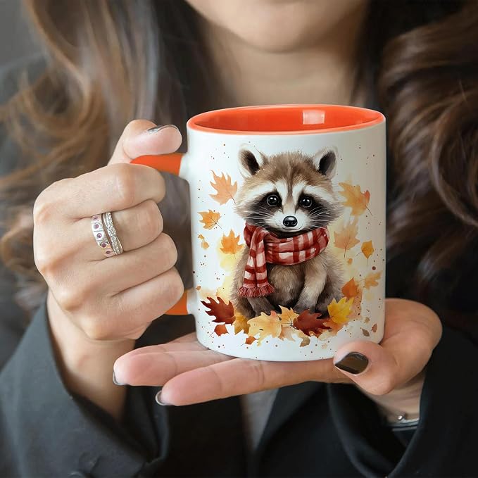 Hyturtle Fall Raccoon Mug, Autumn Birthday Gifts For Raccoon Lovers | Autumn Thanksgiving Decor, Raccoon Gifts For Women, Durable 11oz ceramic mug, Vivid double-sided print, Comfort grip handle - Image 7
