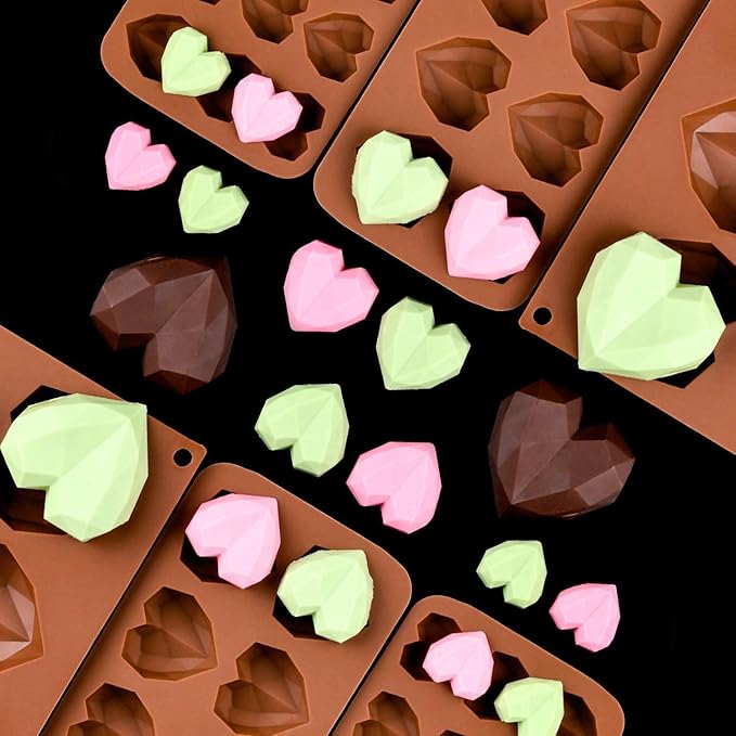 2 Pack Diamond Heart Shaped Chocolate Mold - 15 Holes 3D Heart Mousse Cake Mold - Silicone Mini Baking Pan for Dessert Mousses & Jelly - Wedding & Party