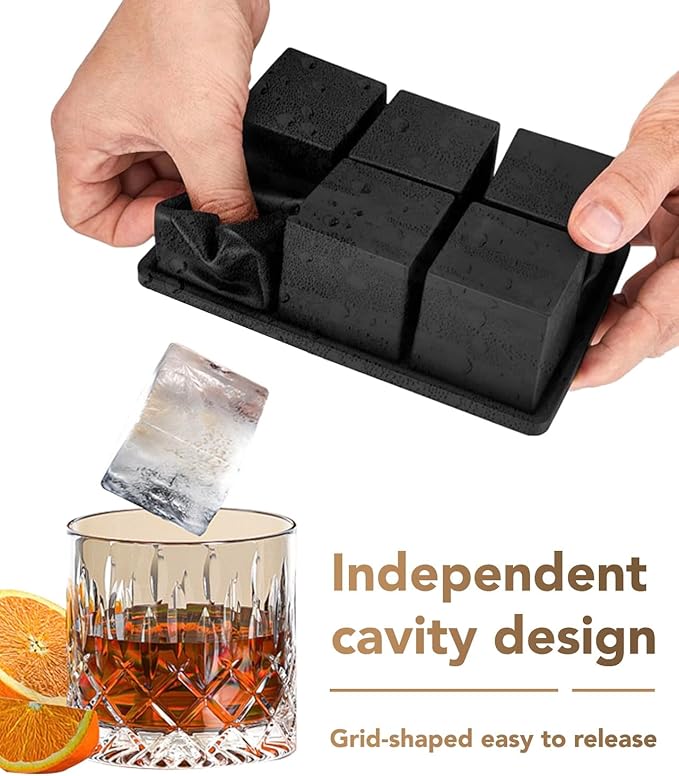 Silicone Ice Cube Trays for Freezer – Large Square Ice Cube Molds, BPA-Free, Easy-Release Ice Cube Maker for Whiskey, Cocktails & Drinks, Stackable Freezer Ice Molds,Dishwasher Safe(12 Cubes,Black)