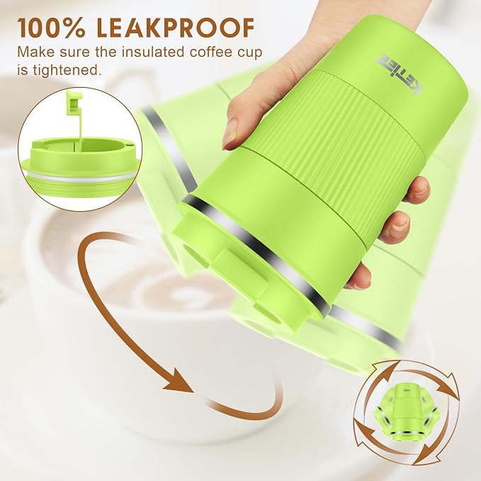 KETIEE Coffee Mug 12oz, Insulated Travel Mug with Leakproof Lid, Double Wall Vacuum Travel Coffee Mug Stainless Steel Reusable Coffee Cup for Hot and Iced Coffee Tea Water (Green) - Image 4