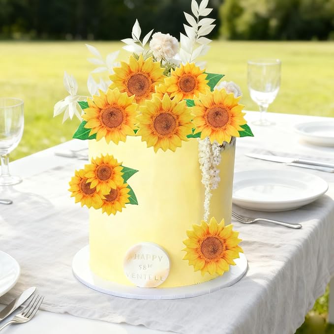 50PCS Edible Sunflower-Shaped Cake Decorations, With Green Leaves and Flowers, Suitable for Sunflower Bohemian Spring and Summer Themes, Birthdays, Weddings, and Christmas Parties (50 Flowers) - Image 5