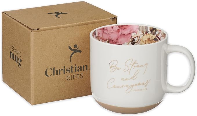 Christian Art Gifts Ceramic Floral Coffee Mug for Women: Strong & Courageous Bible Verse, Encouraging Gift for Women, Novelty Cup, Clay Base, Sturdy Handle, White & Gold, 14 oz. - Image 7