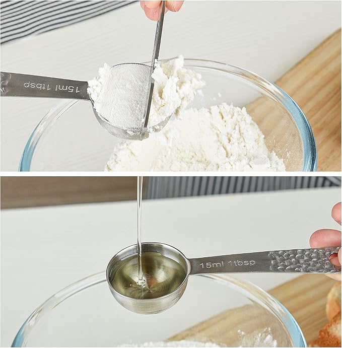 18/8 Stainless Steel Measuring Cups and Spoons Set 10 for Baking & Kitchen, Metric & US Metal 4 Measuring Cups and 5 Measuring Spoons with 1 Leveler