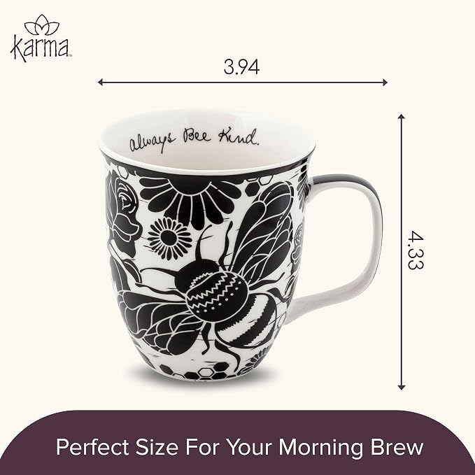 Karma Gifts 14 oz Black and White Boho Mug Bee - Cute Coffee and Tea Mug - Ceramic Coffee Mugs for Women and Men - Image 5