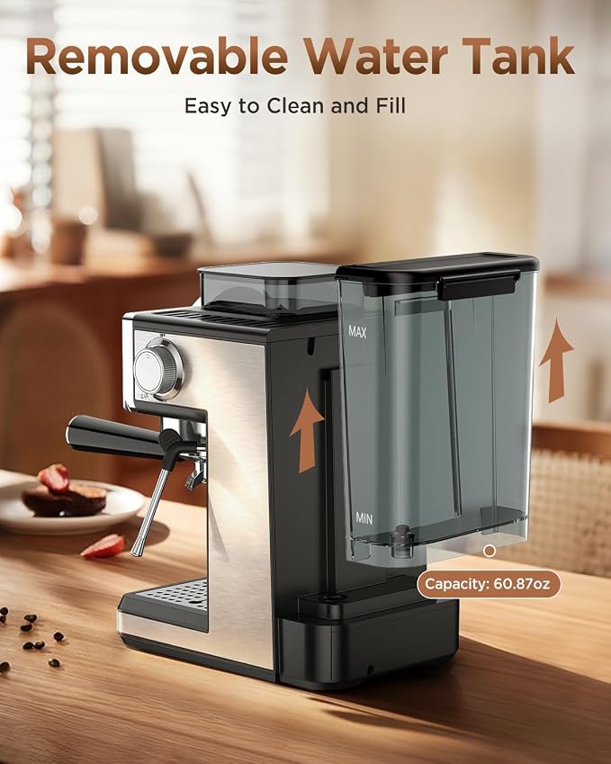 Spacekey Espresso Coffee Machine with Grinder, Milk Frother, Cold Brew, 20 Bar | Coffee Maker with 30 Grind Settings, 60oz Removable Tank, Home Barista Kit for Lattes, Cappuccinos, Americano - Image 7