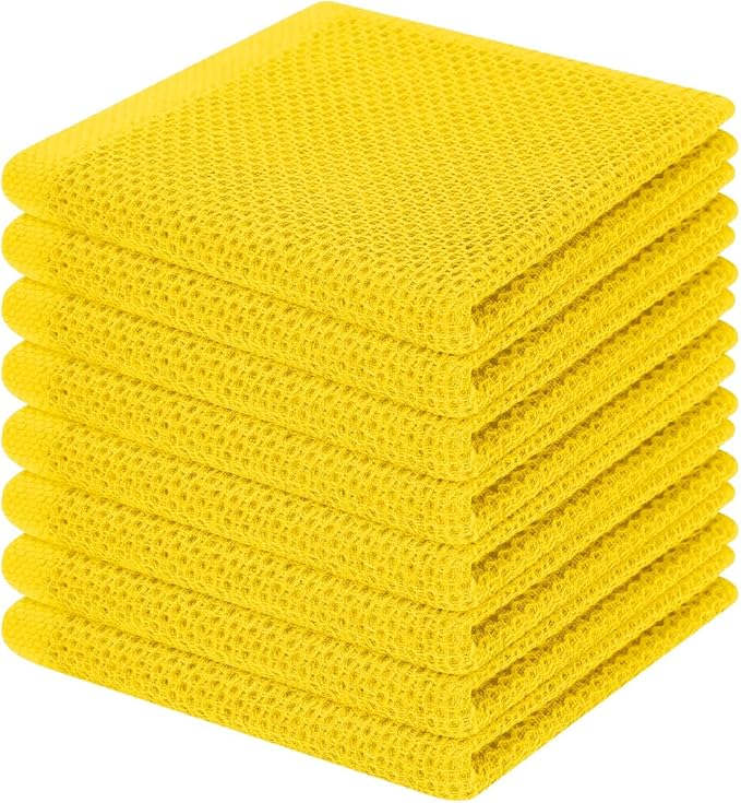 Homaxy 100% Cotton Waffle Weave Kitchen Dish Cloths 8-Pack, Yellow | 12 x 12 Inches, Ultra Soft Absorbent Dish Towels, Quick Drying Dish Rags with Hanging Loop by Homaxy