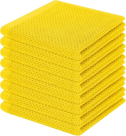 Homaxy 100% Cotton Waffle Weave Kitchen Dish Cloths 8-Pack, Yellow | 12 x 12 Inches, Ultra Soft Absorbent Dish Towels, Quick Drying Dish Rags with Hanging Loop by Homaxy