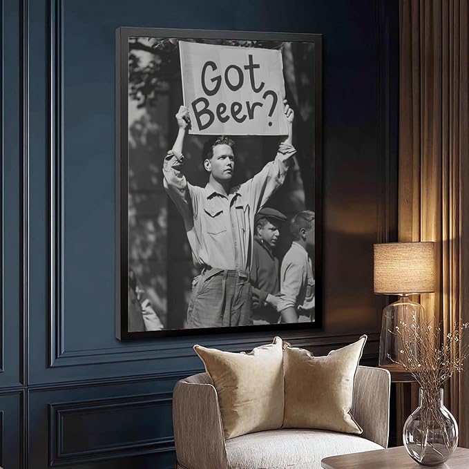 UXCBIA Black And White Beer Protest, Speakeasy, Retro Prohibition Poster Canvas Poster Wall Art Decor Print Picture Paintings for Living Room Bedroom Decoration Black Frame 12x18in(30x45cm) - Image 3