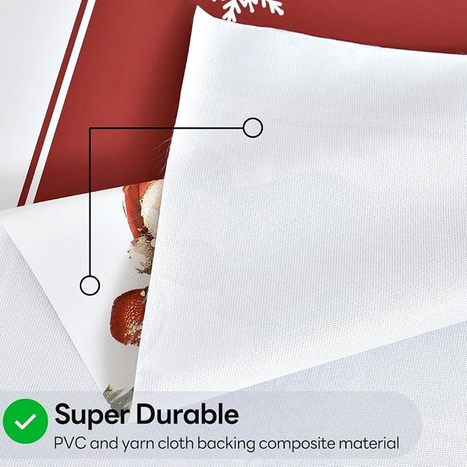 Christmas Tablecloth Heavy Duty Vinyl Red 54x54 inch Rectangle Christmas Table Cloth Reusable Waterproof Foldable Plastic Tablecloths PVC Xmas Table Cover for New Year Party Decor - Image 3