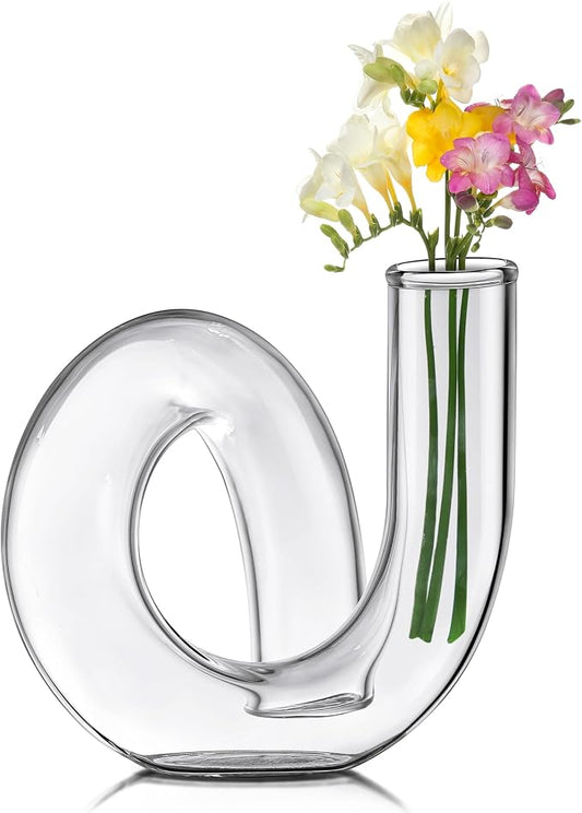 Joeyan Handmade Small Glass Flower Vase,Decorative Geometric Glass Bud Vase for Modern Home Centerpieces Living Room Office,4.72" Abstract Clear Vase for Single Flower and Dry Flowers by JoeyanHousehold