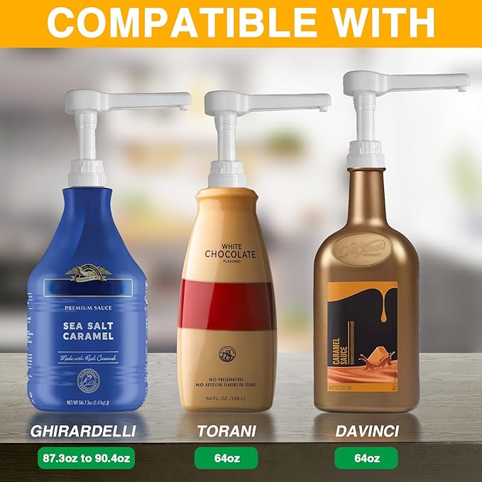 2Pcs White Sauce Pump Dispenser for 64 oz Bottles - Reusable Large 15CC Syrup Pump for Chocolate, Pumpkin, Caramel, Vanilla, Mocha