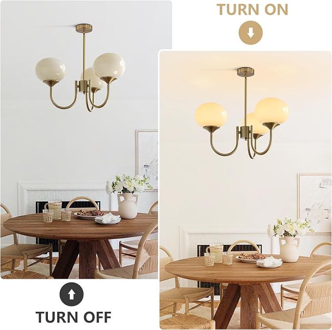 Brass 3 Light Chandelier Gold Sputnik Ceiling Light Fixture Vintage Yellow Glass Pendant Light Mid Century Modern Dining Room Chandelier - Image 4