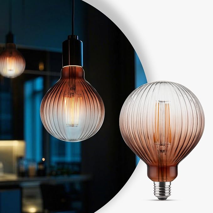 G125 Edison LED Bulb,4W Dim E26,2200K Gradient Brown Striated Glass | Large Globe Decorative Light Bulbs, Warm Ambient Glow, Dim, Match Lamps For Restaurant, Bar & Household Living Space by Harwez