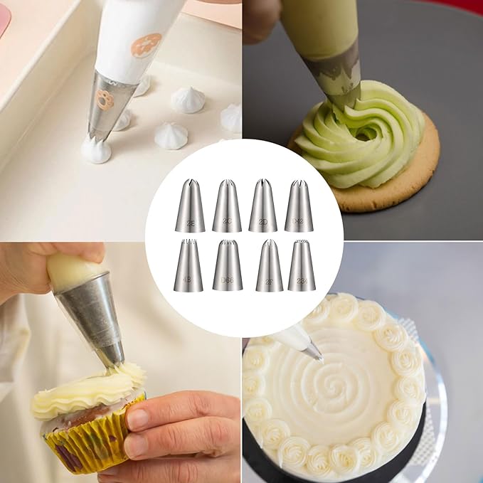 Piping Tips, 8 Pcs Stainless Steel Icing Piping Nozzles Cake Decorating Tips Baking Tool for Cream Cupcake Cookie