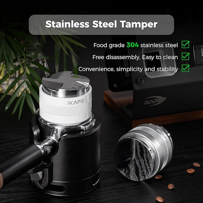 IKAPE Coffee Products, 58mm Coffee Distributor & Hand Tamper, Adjustable Depth Espresso Distributor Fits All 58mm Espresso Portafilter(Silver))