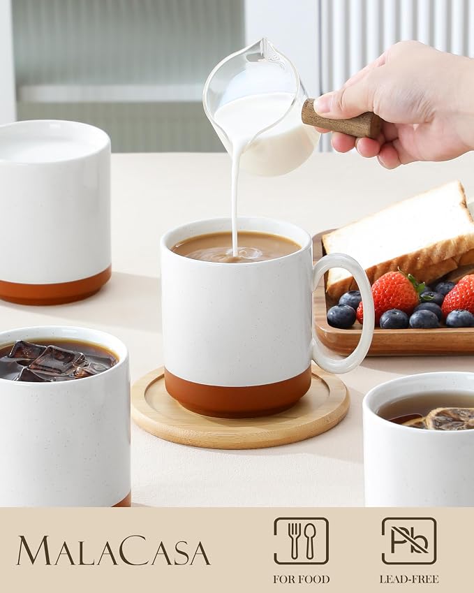 MALACASA 16oz Ceramic Coffee Mugs Set of 4, Stackable Coffee Cups with Straight-Sided Design, Mugs for Coffee, Latte, Tea, Hot Chocolate, Cappuccino and Cocoa, Microwave & Dishwasher Safe, Khaki White - Image 3