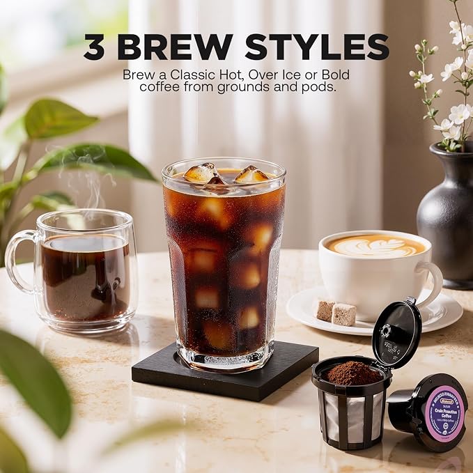 Tastyle Single Serve Coffee Maker Hot and Iced with Bold Brew, Up to 16 Oz | for K Cup and Ground, Fits 7.3'' Travel Mug, 5 Cup Sizes, Compact for Office, RV& Hotel, K320, 3.0 Version, Purple - Image 4