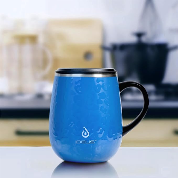 Ideus 16 oz (470 ml) Insulated Coffee Mug with Handle and Lid, Double Wall Stainless Steel Vacuum Thermal Coffee Mug, Travel Coffee Cup Thermal Cup for Home and Office (Leopard Blue) - Image 8