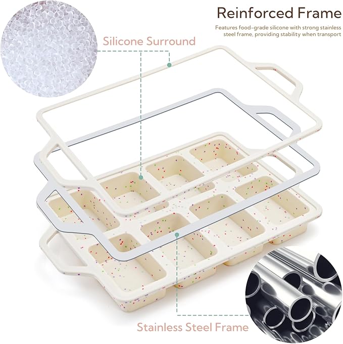 2 Pack Silicone Mini Loaf Pans, Metal Reinforced Frame Silicone Baking Mold with Handles, 8 Non-stick Cavities Bread Bakeware for Baking Small Loaf, Cheesecake, Cornbread, Brownie