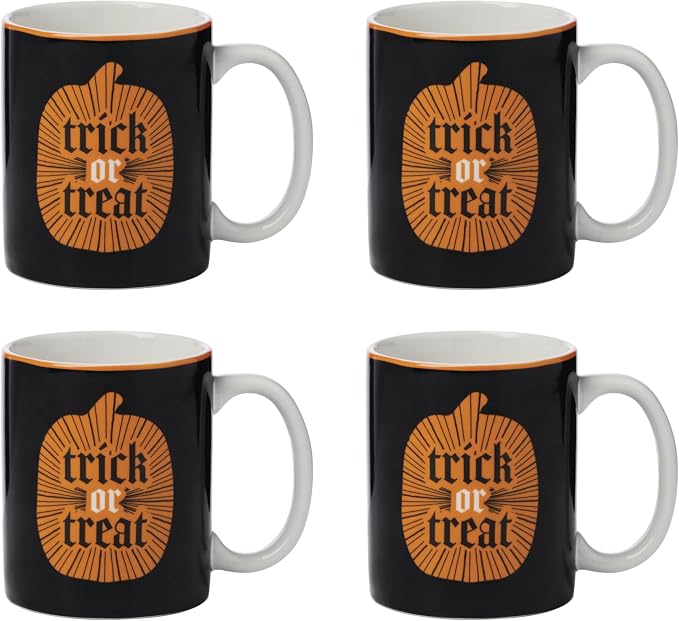Oneida Vintro Halloween Porcelain Mug Set for 4, 10oz | dishwasher safe, microwave safe | coffee mug gift for coffee lovers | 3.75 inch, 10oz, gift for women by Oneida
