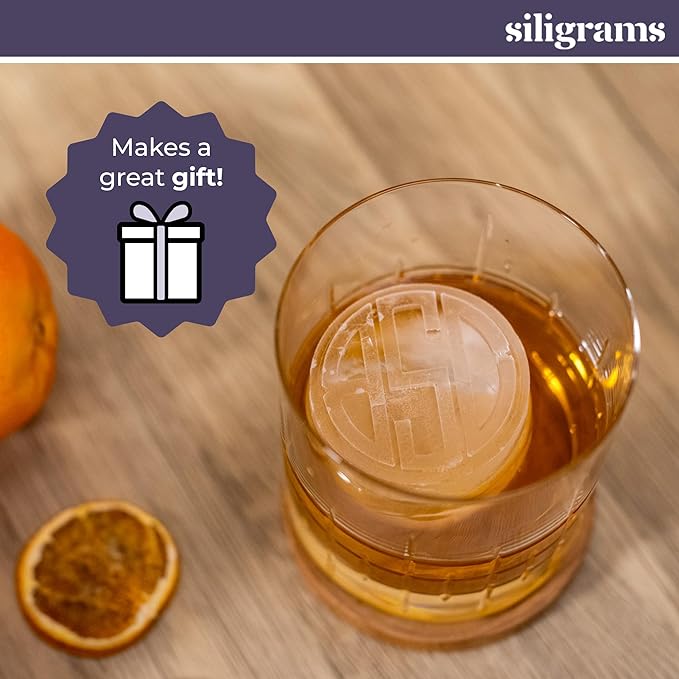 Siligrams Personalized Silicone Ice Cube Mold - Custom Ice Molds for Cocktails, Whiskey & Other Drinks - Great Customizable Gift (2 Cubes - Round)