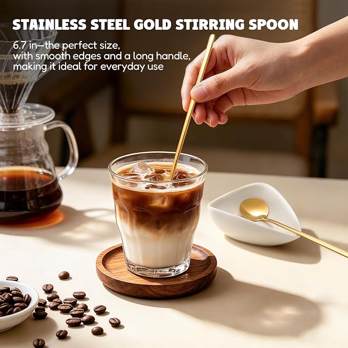 Coffee Bar Accessories: Espresso Accessories - Coffee Stirrers for Hot Cocoa Bar Supplies - Set of 4 Gold Decor Coffee Spoons with 1 Ceramic Spoon Rest - Ideal CoffeeLover Gifts - Image 5