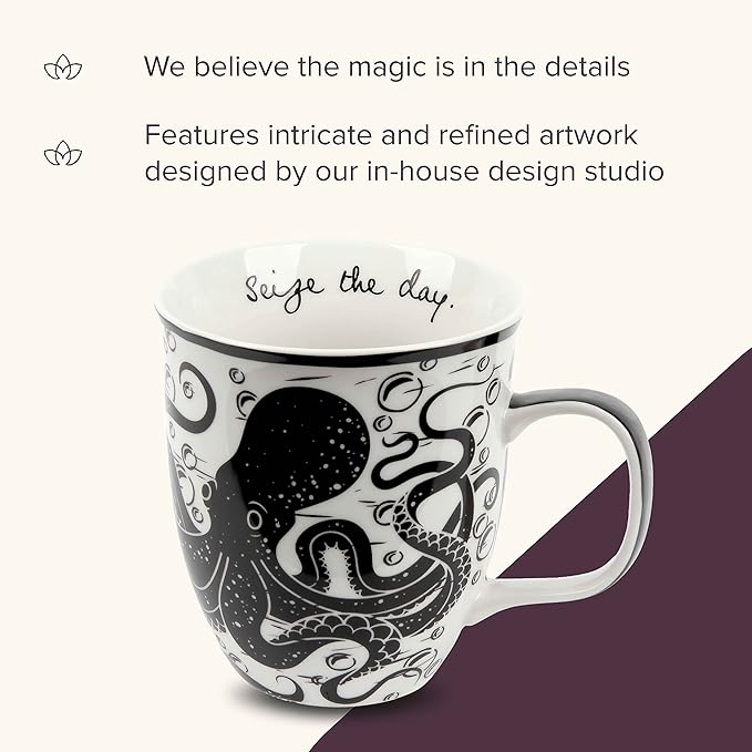 Karma Gifts 14 oz Black and White Boho Mug Octopus - Cute Coffee and Tea Mug - Ceramic Coffee Mugs for Women and Men - Image 4