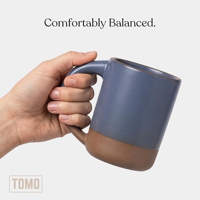 TOMO Mugs Set of 2, 12oz Modern Stoneware Coffee Mugs, Large Handle Ceramic Drinkware - Harbor Blue - Image 2