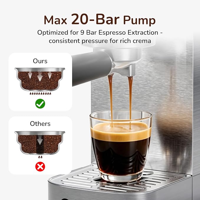 Canoly 2-in-1 Espresso Machine, Cold Brew Maker, 20 Bar Pump, Touchscreen | Steam Milk Frother for Cappuccino and Latte, Compact Home Espresso Maker, 9 Bar Extraction, Fast Heating, Easy Cleaning - Image 4