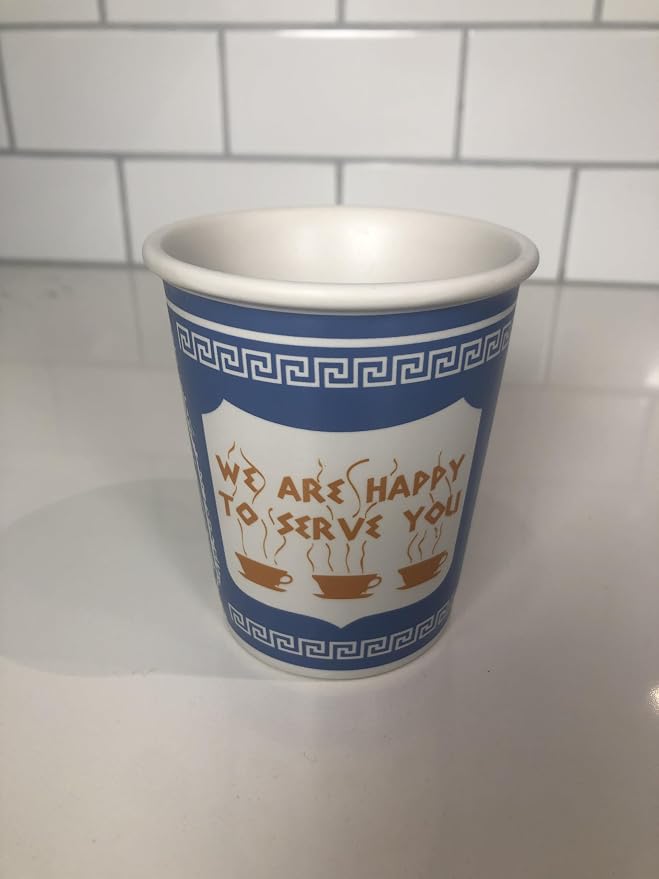 ExceptionLab 10 oz Ceramic New York City Greek Coffee Cup "We are Happy to Serve You" - Image 2
