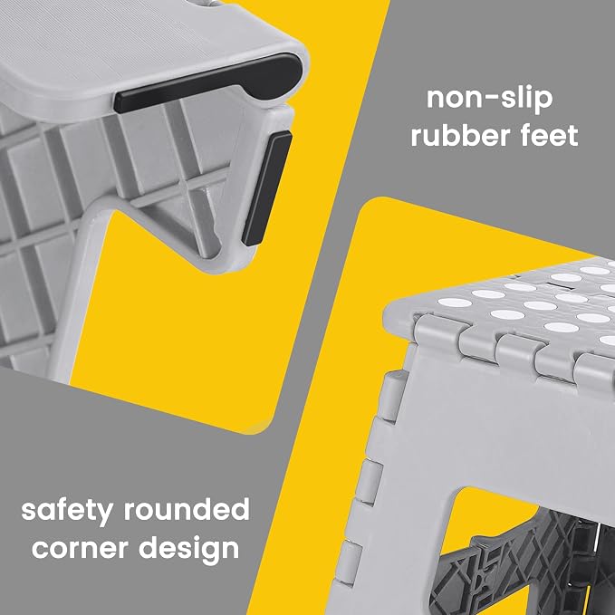 ACSTEP 13" Folding Step Stool, Non-Slip Foldable Stools for Adults, Gray | Heavy Duty Portable Collapsible Foot Stepping Stool, Holds 300 lb for Kitchen Bathroom Outdoor, Lightweight, Built-in Handle - Image 2