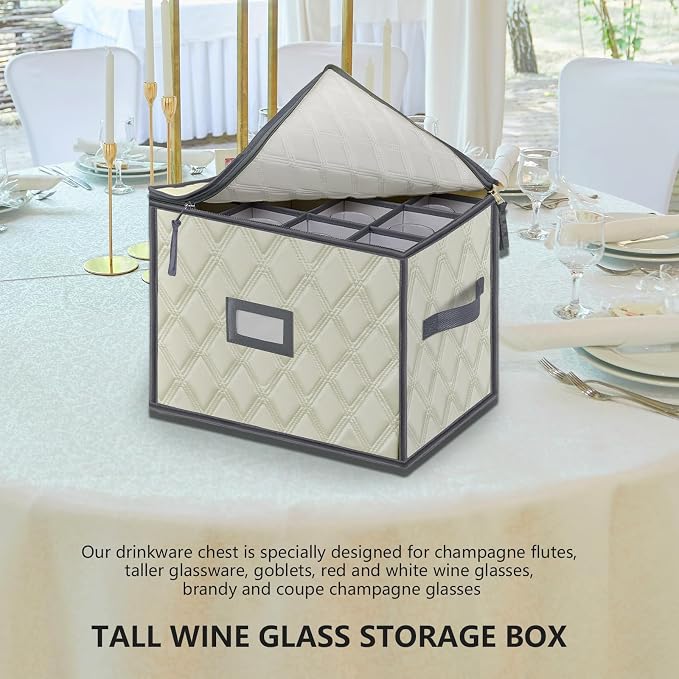 Champagne Flute Storage Box,Quilted Stemware Storage Box Shell, Stackable Champagne Glass Container,Wine Glass, Crystal Glassware, Drinkware Case for Moving Transport - Image 7