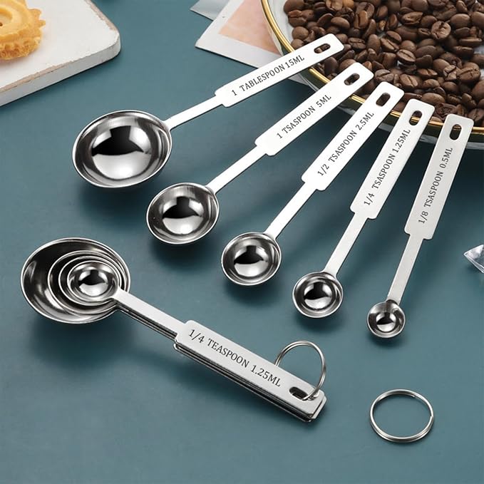 Stainless Steel Measuring Spoons Set, Metal Teaspoon & Tablespoon, Set of 5 | Measuring Spoon, Coffee Bar Kitchen Appliances & Apartment Essentials for Coffee Baking, Gifts for Mom & Coffee Lover - Image 3