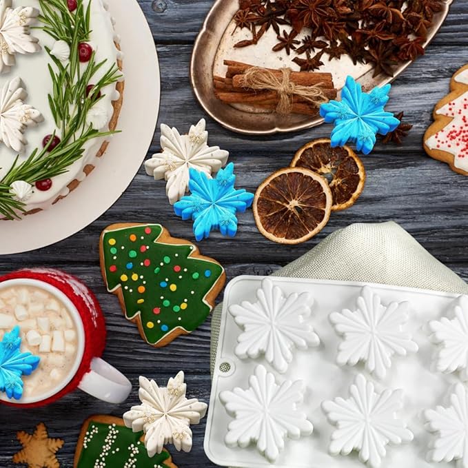 2 Pcs Snowflakes Silicone Chocolate Molds for Christmas Baking 3D Cake Pans Cookie Tray Candy Snowflake Ice Cube Molds for DIY Christmas Party Candle Bath Bomb Soaps Molds Decoration