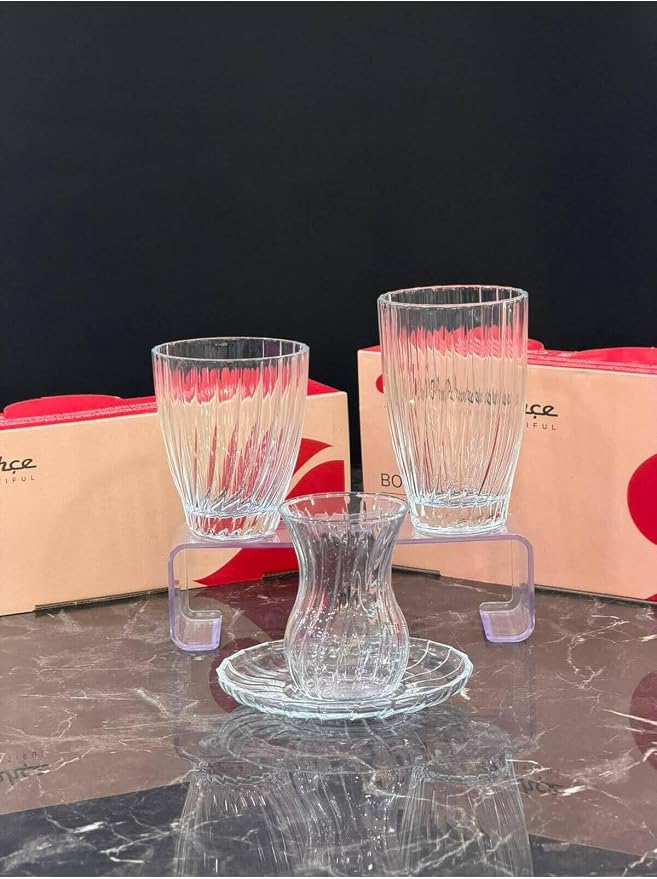 SODEF 24-Piece quality Glassware Set for 6 - Includes Tea Glasses & Water/Juice Tumblers - appropriate Bridal Registry Set - Dishwasher Safe - Beige - Image 2